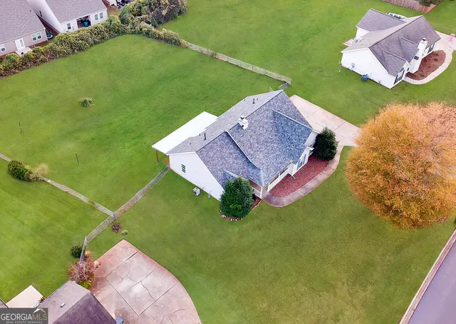 an aerial view of a house