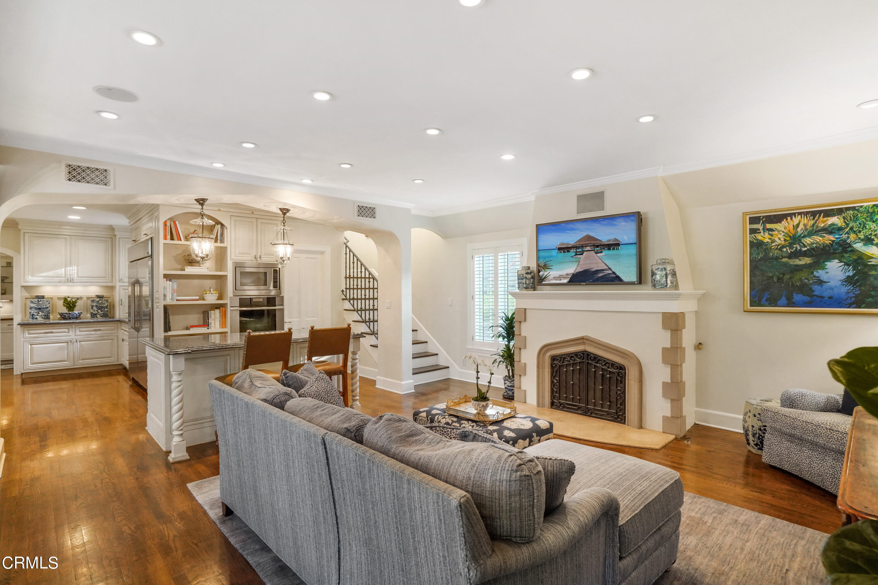 512 Arroyo Square South Pasadena, CA 91030 - Photo 19 of 55 a living room with furniture large mirror and a fireplace