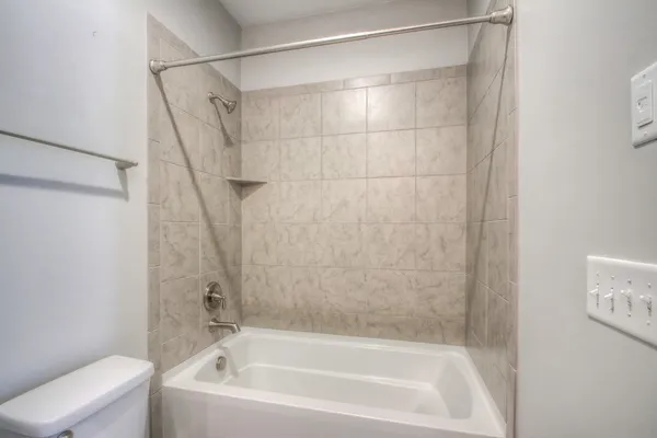 a bathroom with a bathtub