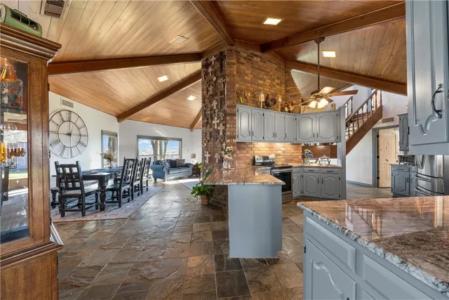a kitchen with lots of counter top space