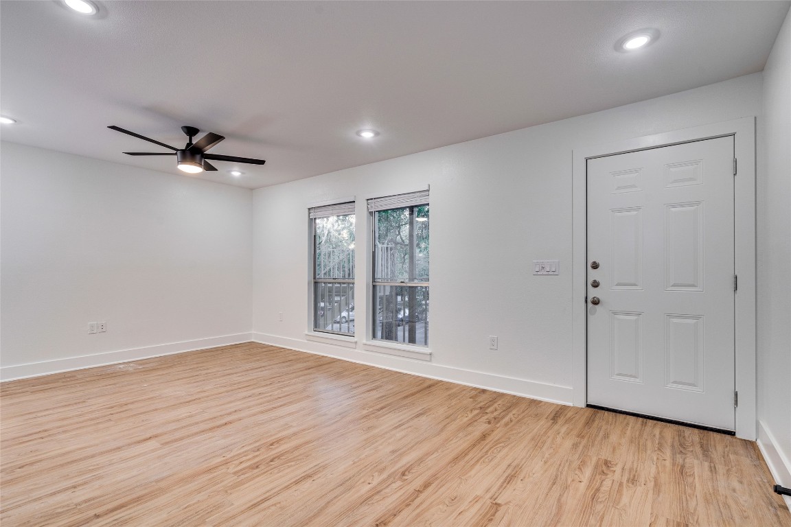 202 East 45th Street, Unit 202 Austin, TX 78751 - Photo 6 of 29 Foyer featuring light wood-style floors, ceiling fan, and recessed lighting