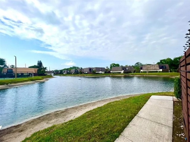 a view of a lake with a city view