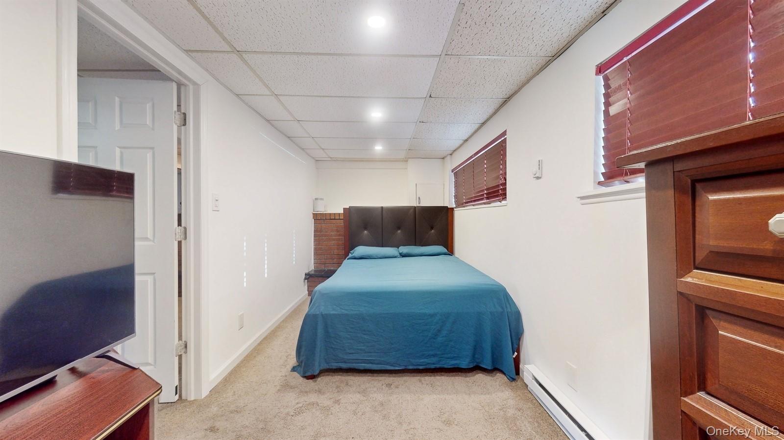 10 Rumbrook Road Elmsford, NY 10523 - Photo 16 of 25 Bedroom featuring a drop ceiling, light colored carpet, and baseboard heating