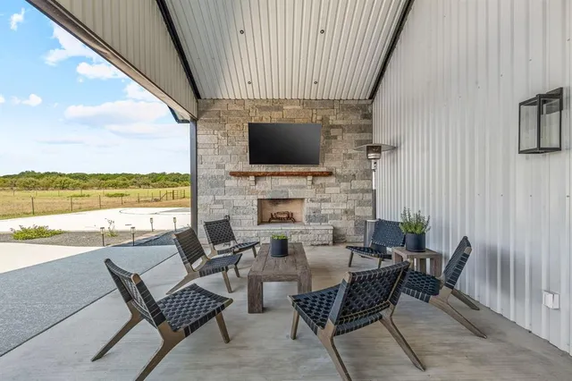 a view of a terrace with skyline and city view