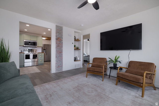 479 South 100 West Vernal, UT 84078 - Photo 4 of 13 Living area with wood finished floors, ceiling fan, and recessed lighting