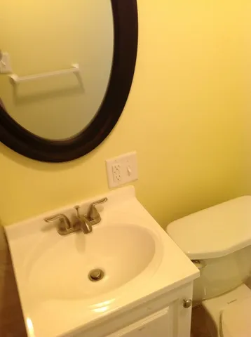 a bath tub sitting in a bathroom