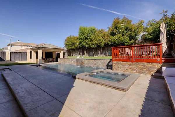 a view of a patio with a table
