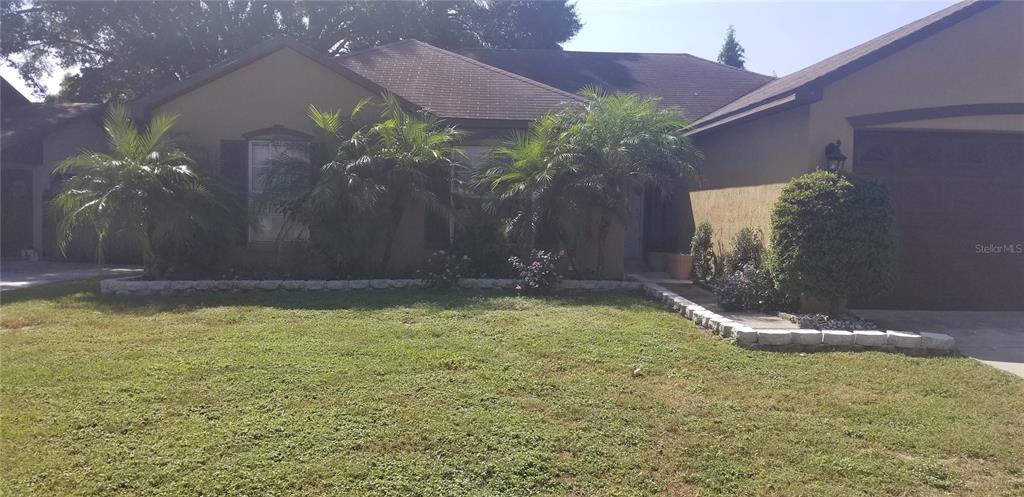 a backyard of a house with lots of green space and trees