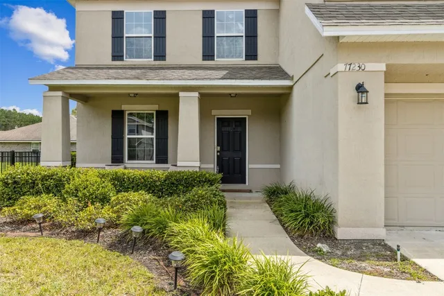 a view of a building with potted plants