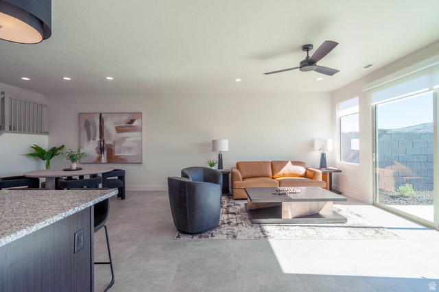 2972 West 570 North Hurricane, UT 84737 - Photo 45 of 104 Living room featuring a ceiling fan and recessed lighting