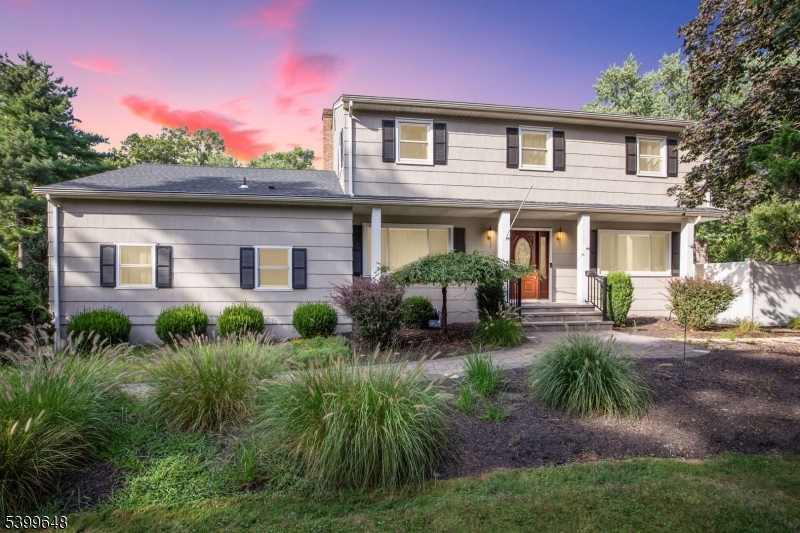 a front view of a house with yard and green space