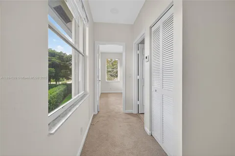 a view of a garden with a fountain