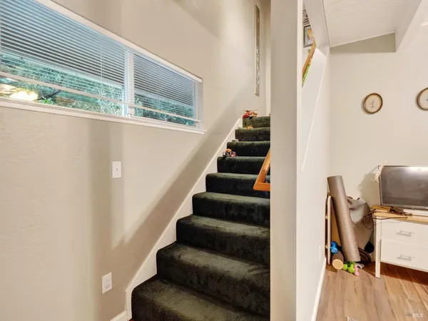 a aerial view of a house with a yard and potted plants