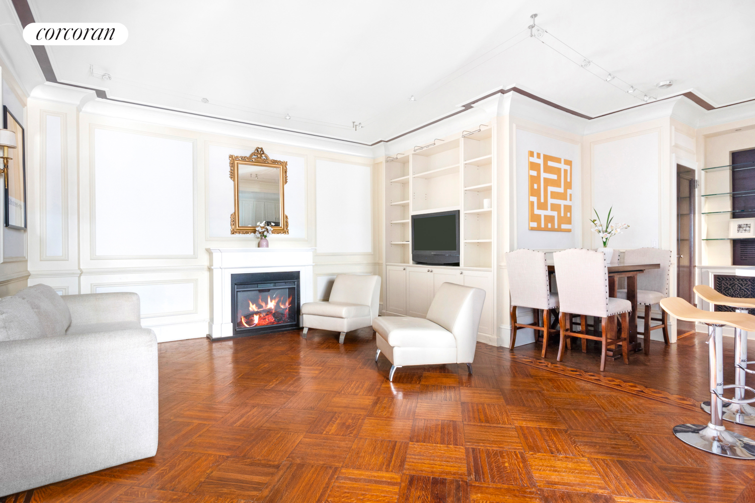 205 West 57th Street, Unit 3DC Manhattan, NY 10019 - Photo 3 of 18 a living room with furniture and a fireplace