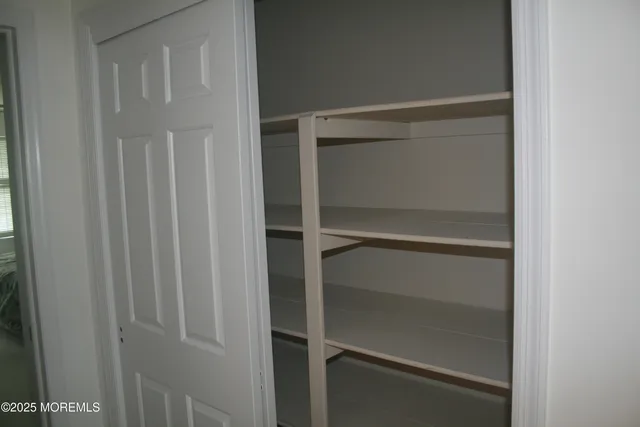 a view of walk in closet with empty racks