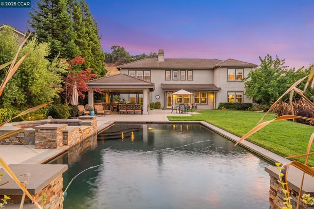a view of a swimming pool and a yard