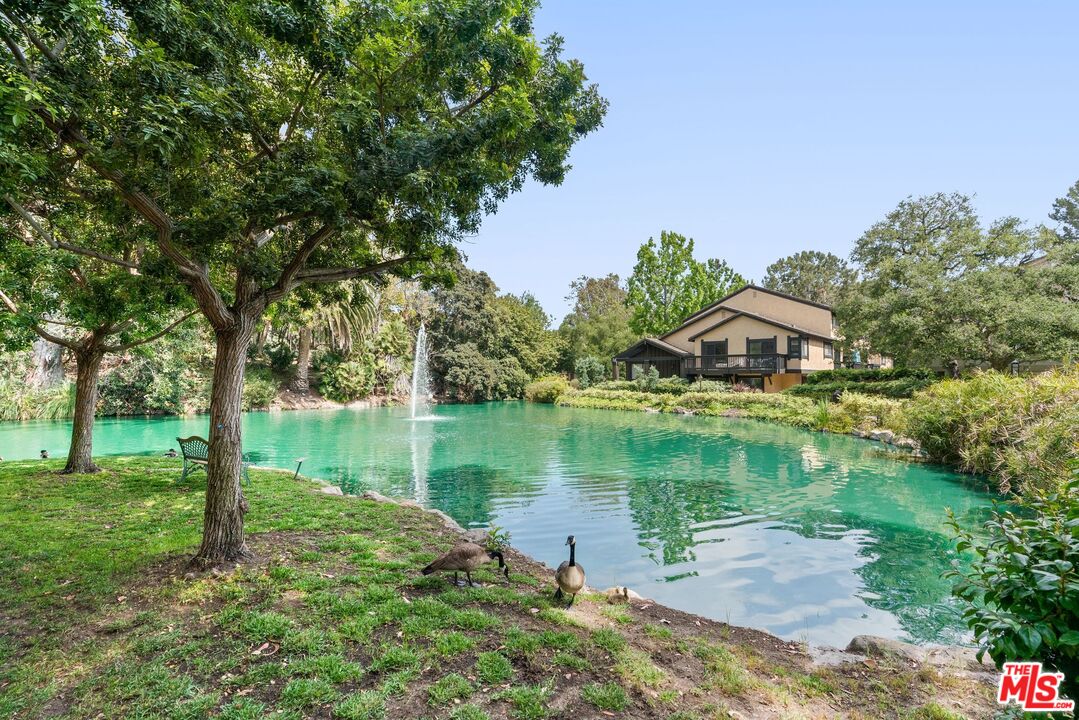 a view of a lake with a house in the background