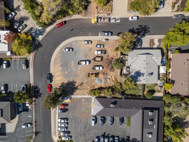 an aerial view of waterside residential houses