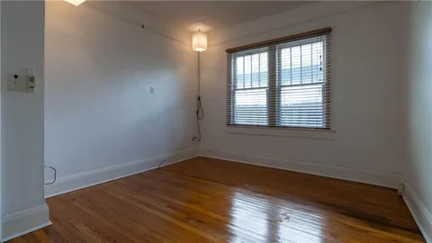 a view of a room with a window