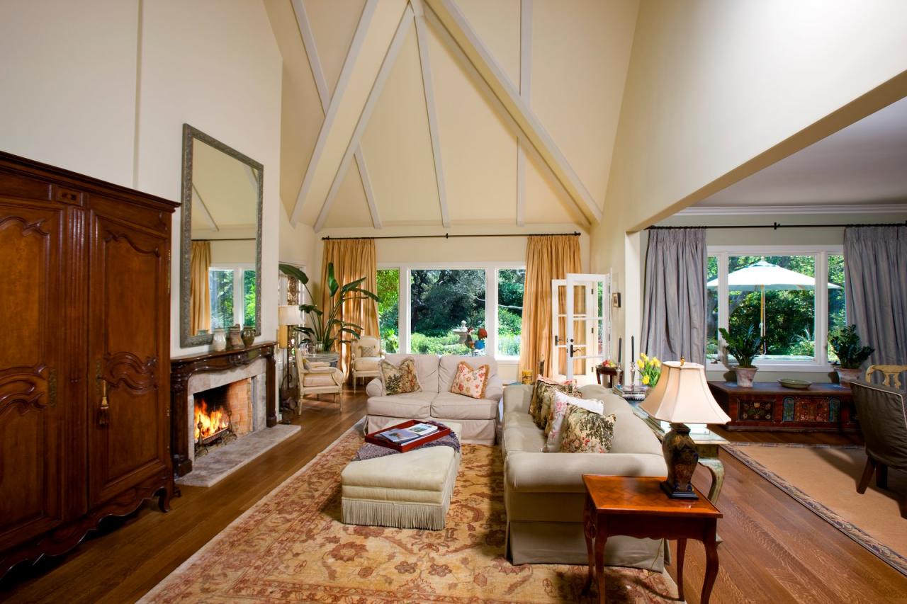 610 San Ysidro Road Montecito, CA 93108 - Photo 3 of 8 a living room with furniture a fireplace and a large window