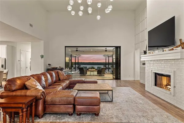 a outdoor space with furniture and a large window