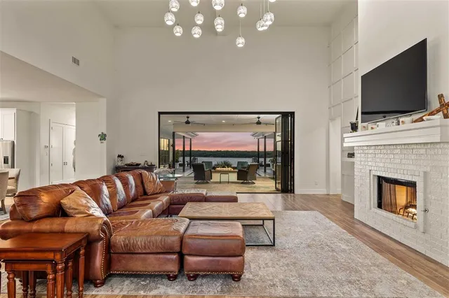 a outdoor space with furniture and a large window