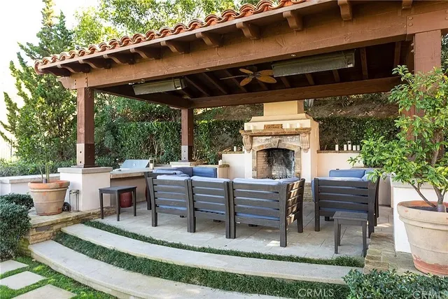 a outdoor living space with furniture and mountain view