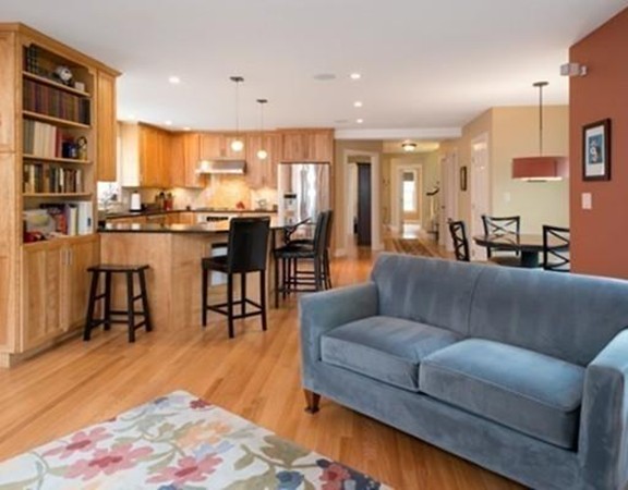 46 Cummings Road Newton, MA 02459 - Photo 4 of 13 a living room kitchen with a dining table wooden floor and a view of living room