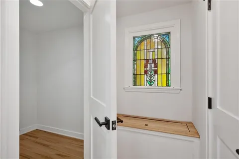 a bathroom with a window