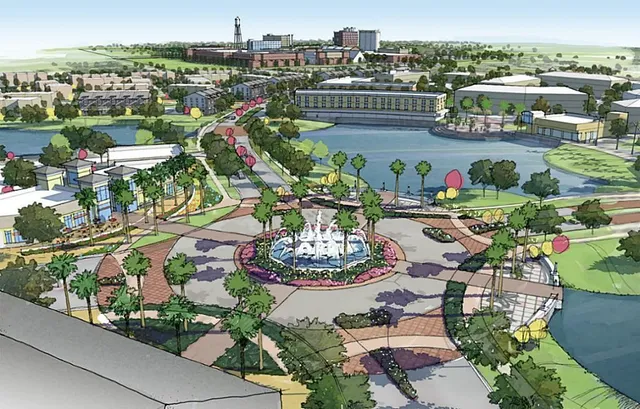 a swimming pool with outdoor seating and trees