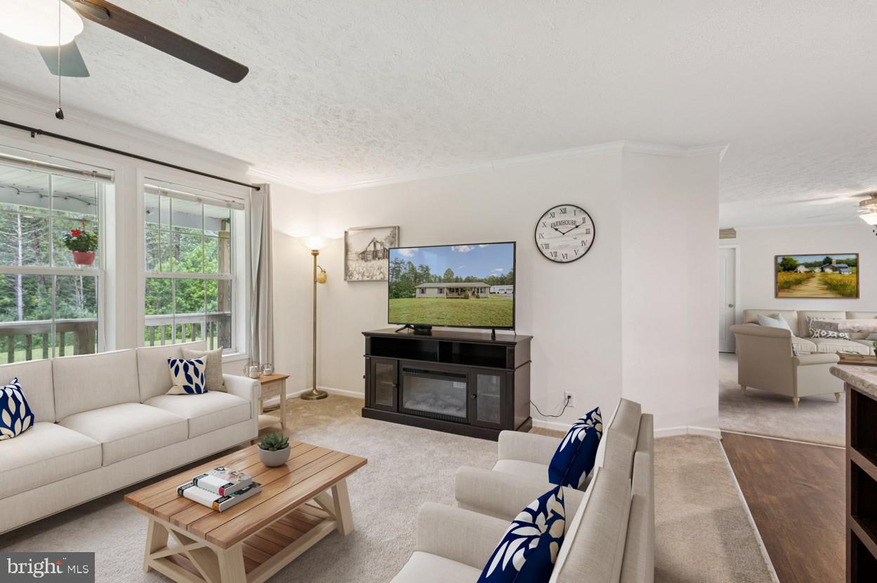 13153 Stonehouse Mountain Road Culpeper, VA 22701 - Photo 6 of 45 a living room with furniture a flat screen tv and a fireplace