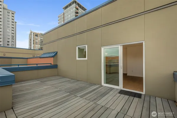 a view of a balcony with an ocean view