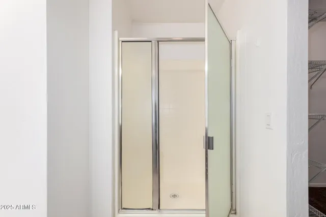 a view of a room with racks on the wall