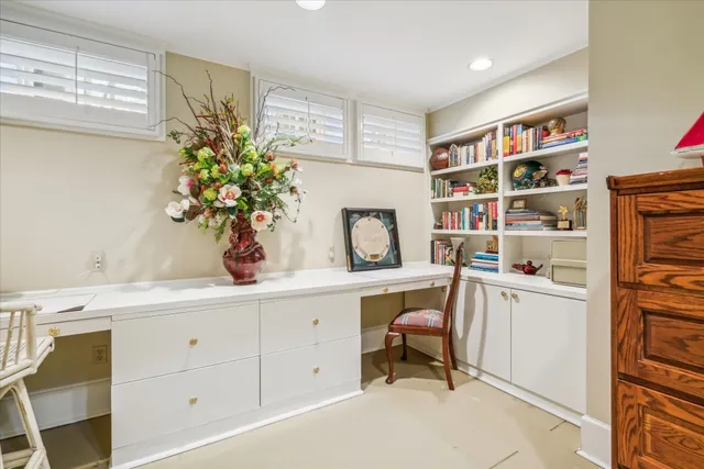 an aerial view of a house with a garden