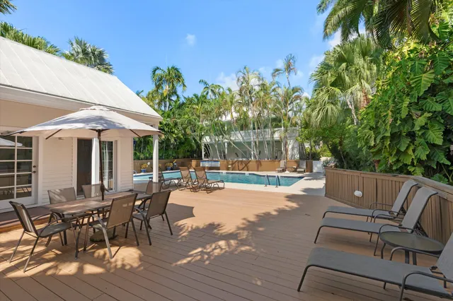 a view of a swimming pool with a yard