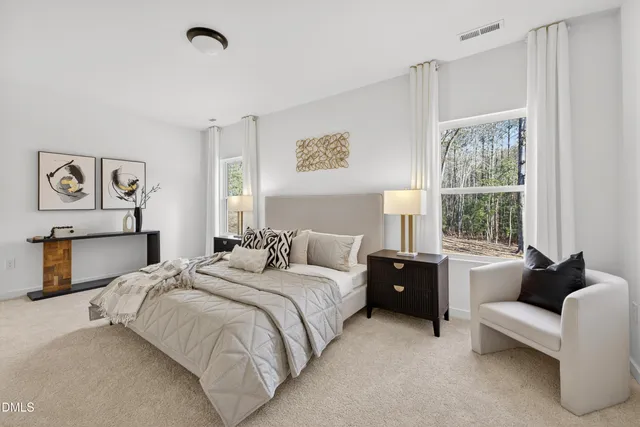 a bedroom with a bed and a couch