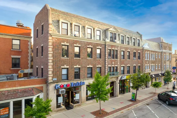 a front view of a multi story building