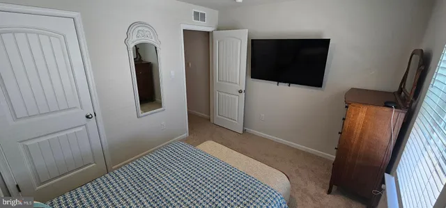 a view of a bedroom with closet and windows