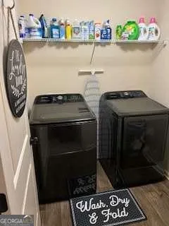 a close view of a stove and a microwave