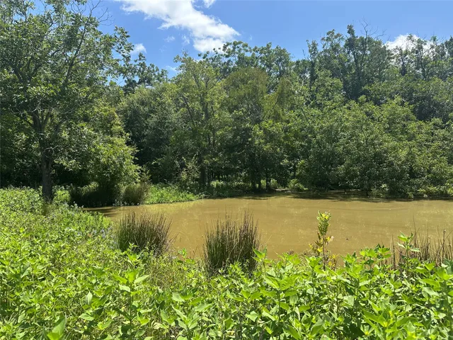 an aerial view of ocean with green space