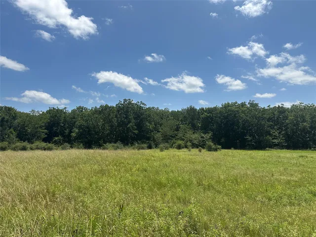 a view of grassy field with cabinets