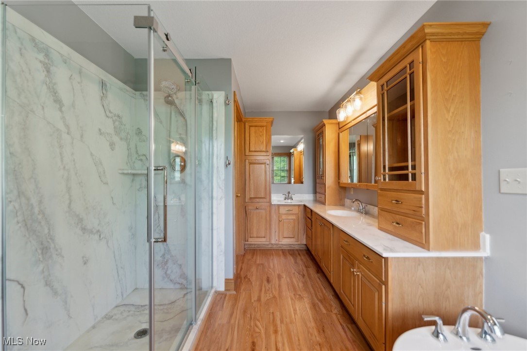45230 Cemetery Road Wellington, OH 44090 - Photo 19 of 50 Full bath with a marble finish shower, wood finished floors, double vanity, and a bidet