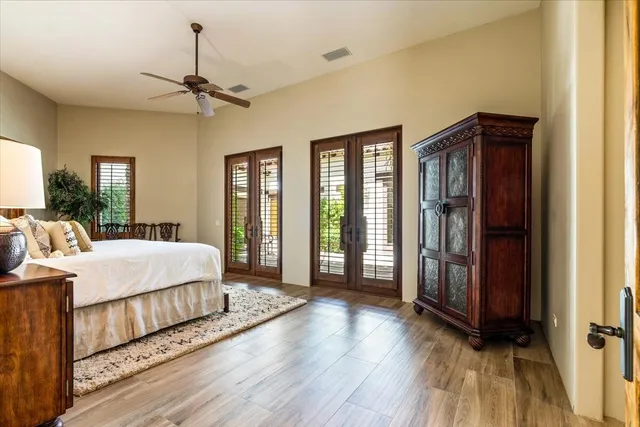 a view of a garden with a lake