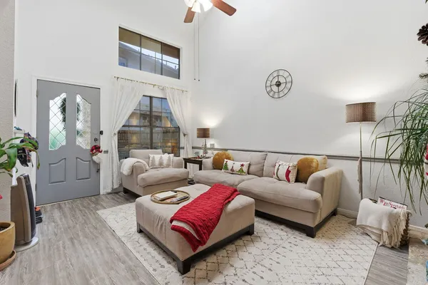 a living room with furniture