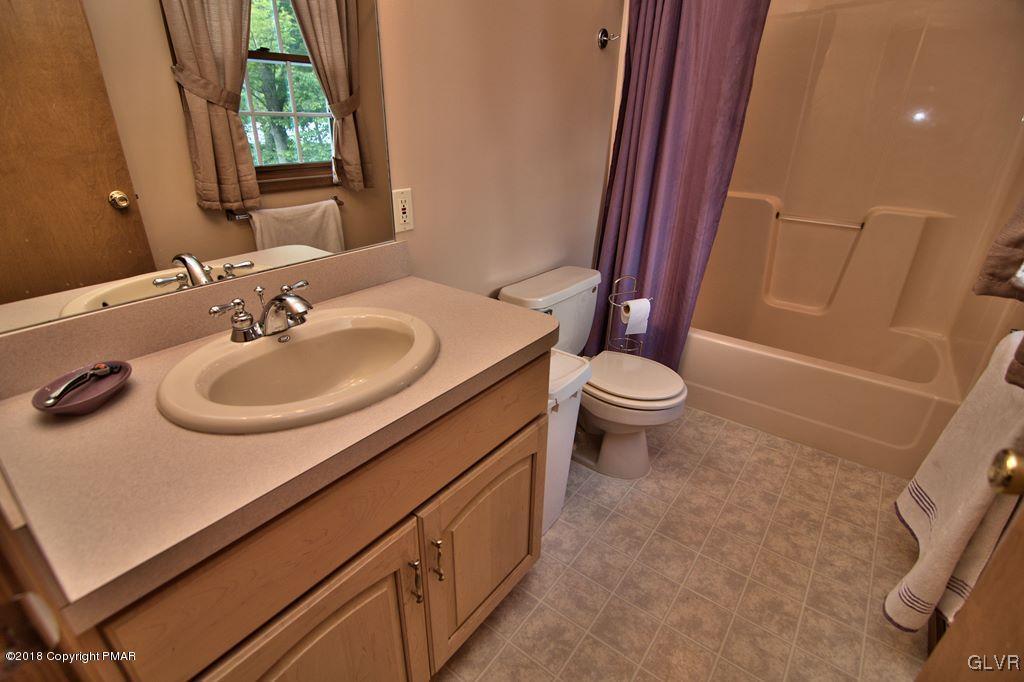 251 Devils Hole Road Cresco, PA 18326 - Photo 32 of 35 a bathroom with a sink a toilet and shower curtain