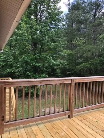 a view of wooden balcony
