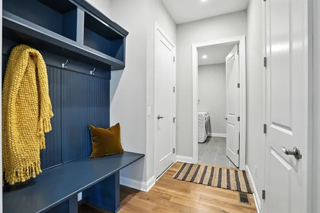 a bedroom with a bed and a table