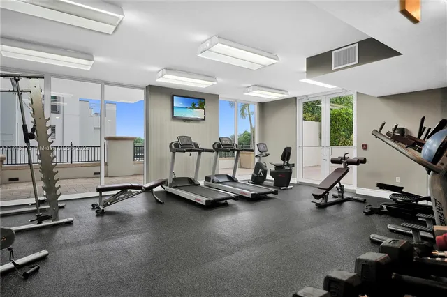 a view of a room with gym equipment