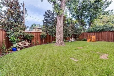 a view of a park with large trees