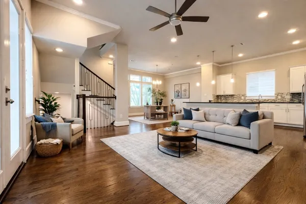 a view of a kitchen with a sink and microwave